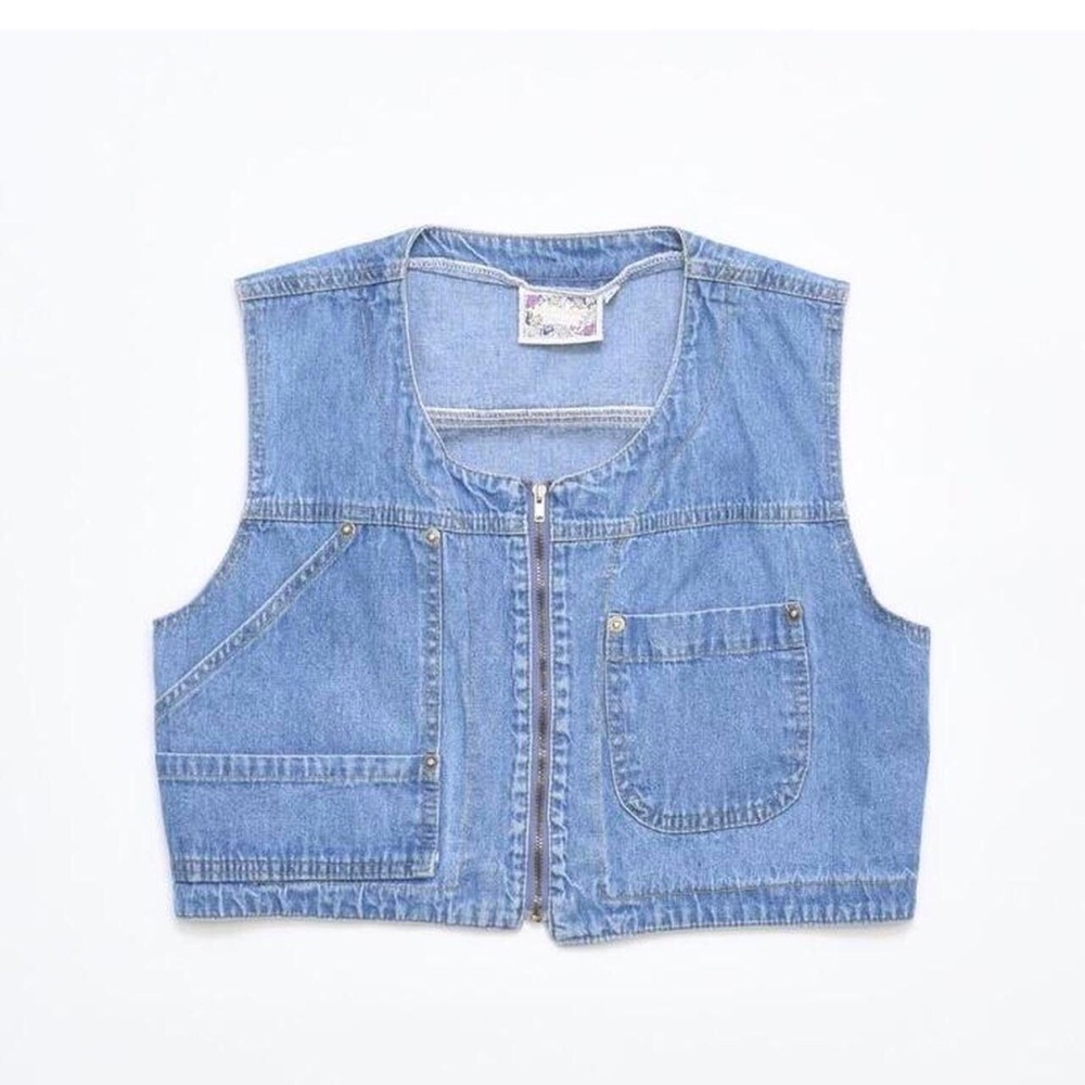 Vintage zip cropped denim vest